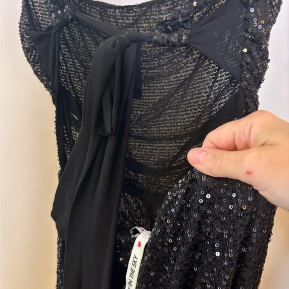 NWOT Lucy in the Sky Sequin Tie Back Black Stretch Pantsuit - Picture 3 of 8